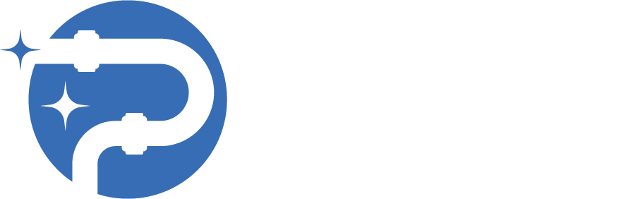 Perfect Flow Sewer and Drain Cleaning Services white monogram logo with slogan